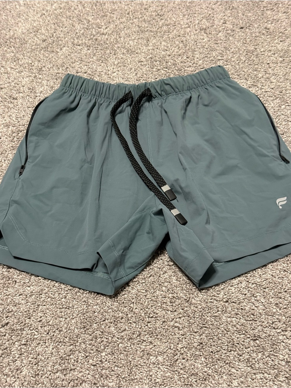 Fabletics 5” Men's Athletic Drawstring Shorts - Slate Green with Black Accents